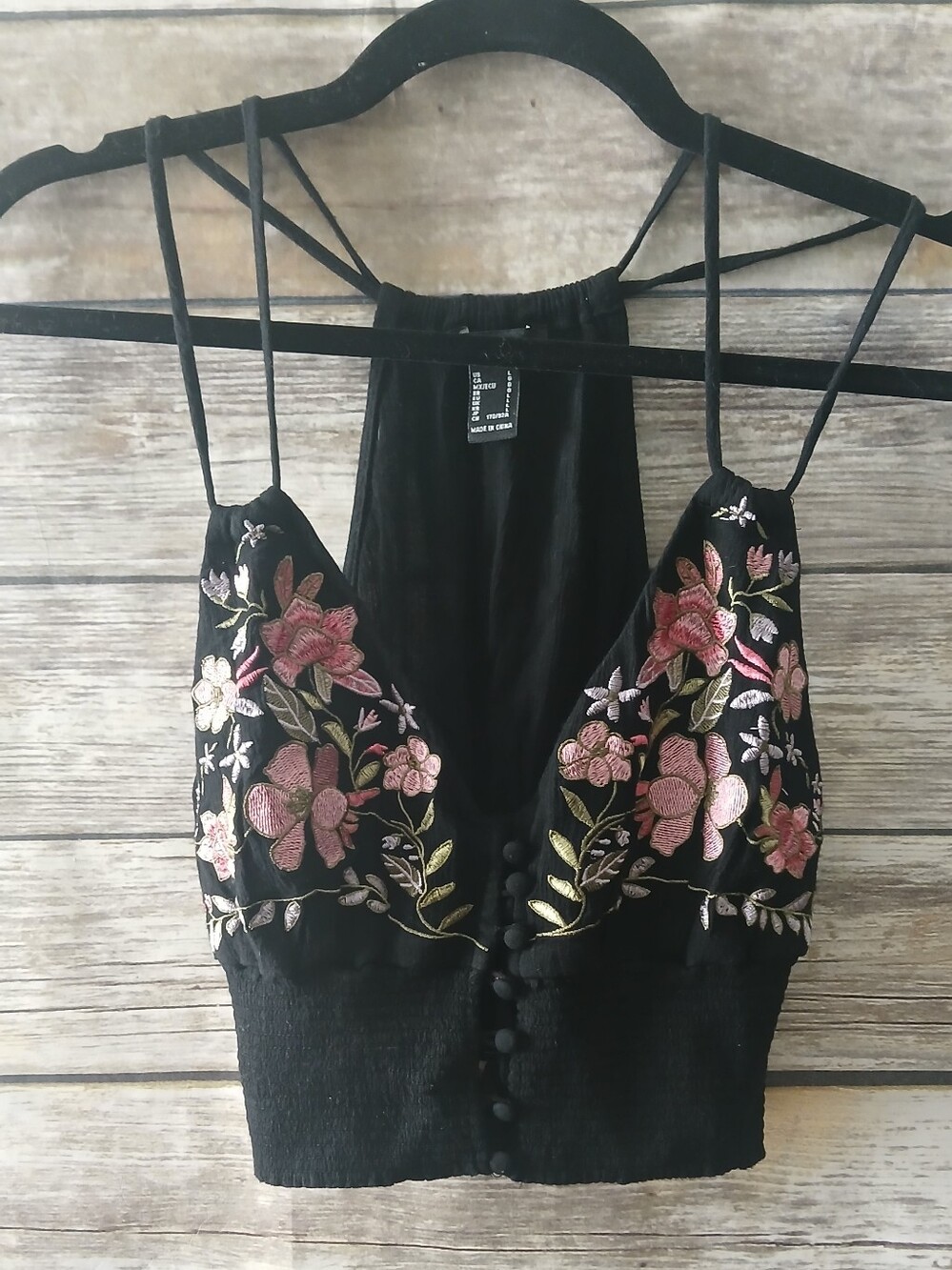 Forever 21 Black Embroidered Floral Crop Top